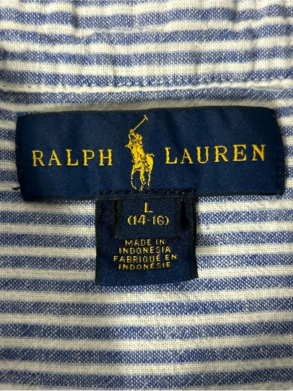 Ralph Lauren Shirt Boy’s L 14-16 Blue White Stripe